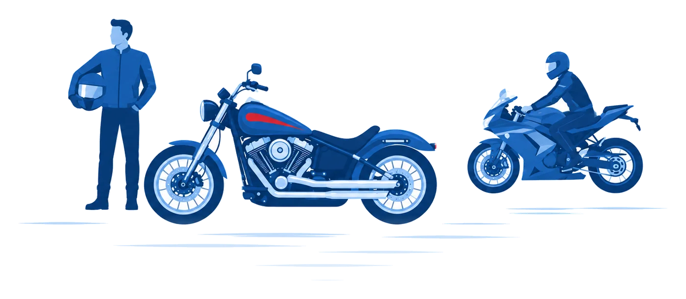 Motocicleta cruiser en estilo vectorial plano, representando el seguro de motocicleta en Florida