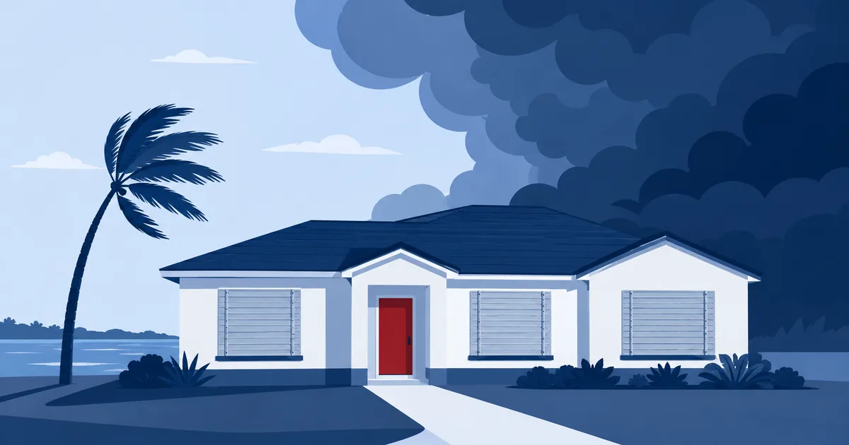 Florida home with hurricane shutters installed before a storm, protected by homeowners insurance